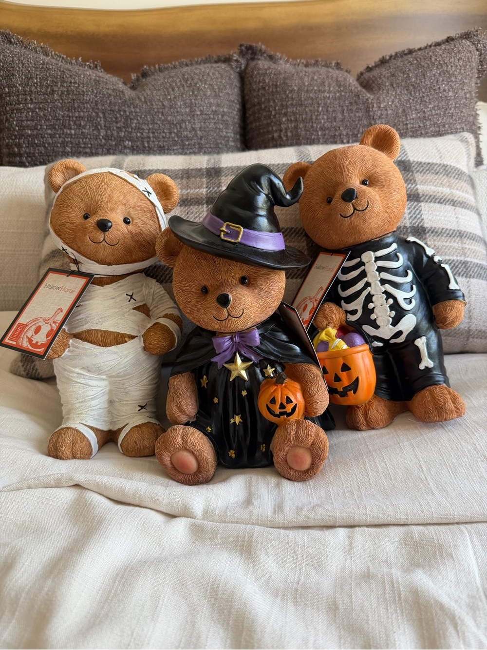 Halloween Bear Trio Figurines - Bear Witch, Mummy & Skeleton Set Home Goods